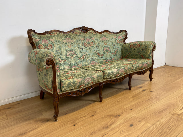 WMK Pompöses und sehr gut erhaltenes freistehendes Vintage Sofa im Stile des Rokoko mit reichverziertem Holzrahmen und hochwertigem floralem Bezug # Couch 3-Sitzer 3er Chaiselongue Barock Stilmöbel