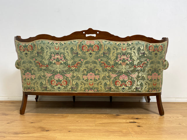 WMK Pompöses und sehr gut erhaltenes freistehendes Vintage Sofa im Stile des Rokoko mit reichverziertem Holzrahmen und hochwertigem floralem Bezug # Couch 3-Sitzer 3er Chaiselongue Barock Stilmöbel