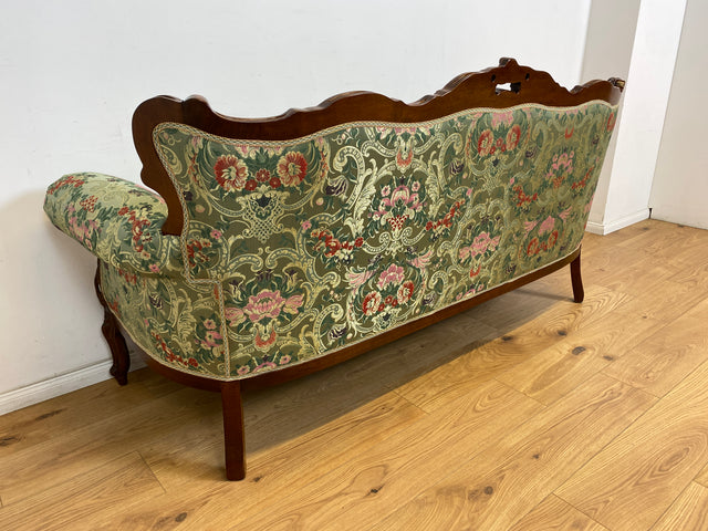 WMK Pompöses und sehr gut erhaltenes freistehendes Vintage Sofa im Stile des Rokoko mit reichverziertem Holzrahmen und hochwertigem floralem Bezug # Couch 3-Sitzer 3er Chaiselongue Barock Stilmöbel