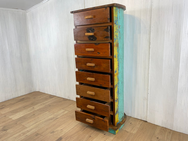 Boatwood by WMK # Besonderes Highboard aus altem Einbaum Boot mit 8 Schubladen , ein handgefertigtes Unikat aus massivem Teakholz # Schrank Kommode Schubladenkommode Wäschekommode Bootsmöbel Teak