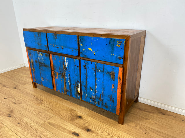 Boatwood by WMK # Wunderschönes meeresblaues Sideboard mit Schubladen, ein aus altem Bootsholz handgefertigtes Unikat aus massivem Teakholz # Schrank Kommode Anrichte Fernsehkommode Wäschekommode Teak