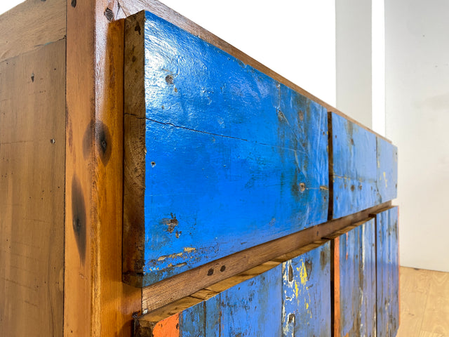 Boatwood by WMK # Wunderschönes meeresblaues Sideboard mit Schubladen, ein aus altem Bootsholz handgefertigtes Unikat aus massivem Teakholz # Schrank Kommode Anrichte Fernsehkommode Wäschekommode Teak