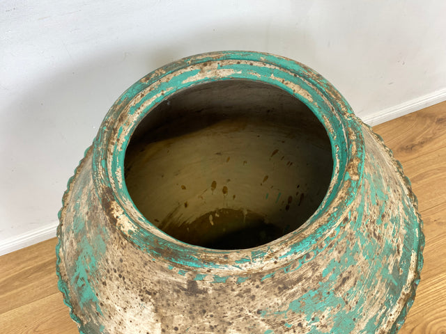 WMK Wunderschöne und sehr große grüne antike Bodenvase / Wasserbehälter von der Insel Bali aus Terracotta mit Alterspatina # Vase Amphore Topf Gartenurne Dekoration Terrakotta-Vase Blumentopf Vintage