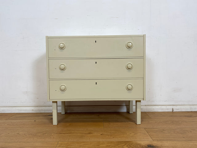 WMK Minimalist &amp; spacious white Scandinavian chest of drawers with drawers &amp; elegant wooden handles # Chest of drawers Sideboard Laundry chest Cabinet Mid-Century Space Age Vintage 60s 70s Retro