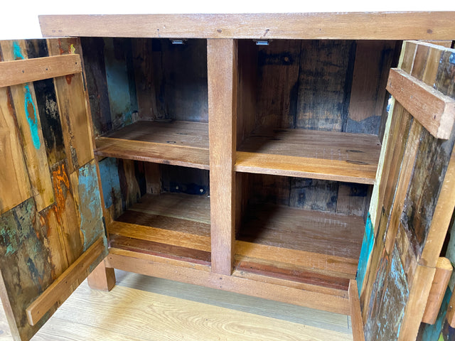 Boatwood by WMK I Nachhaltiges Sideboard handgefertigt aus altem Bootsholz I Teakholz in Originalfarben I Kommode TV-Lowboard Fernsehkommode Anrichte TV-Bank Bootsmöbel Teak I Berlin Bremen München