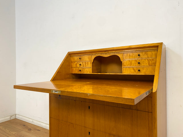 WMK Stilvoller skandinavischer 50er Jahre Sekretär aus vollem Holz mit stabiler Schreibplatte & vielen Schubladen # Schreibschrank Desk Schreibtisch Schubladenkommode Kommode Mid-Century Vintage 60er