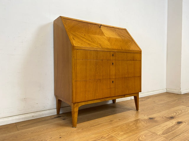 WMK Stilvoller skandinavischer 50er Jahre Sekretär aus vollem Holz mit stabiler Schreibplatte & vielen Schubladen # Schreibschrank Desk Schreibtisch Schubladenkommode Kommode Mid-Century Vintage 60er