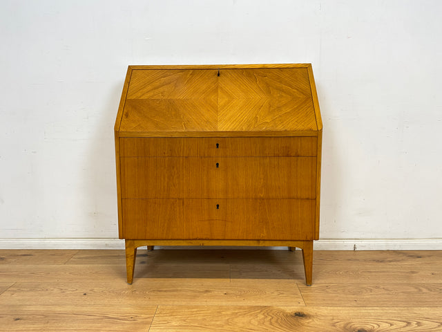 WMK Stilvoller skandinavischer 50er Jahre Sekretär aus vollem Holz mit stabiler Schreibplatte & vielen Schubladen # Schreibschrank Desk Schreibtisch Schubladenkommode Kommode Mid-Century Vintage 60er