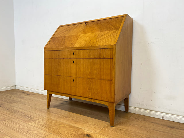 WMK Stilvoller skandinavischer 50er Jahre Sekretär aus vollem Holz mit stabiler Schreibplatte & vielen Schubladen # Schreibschrank Desk Schreibtisch Schubladenkommode Kommode Mid-Century Vintage 60er