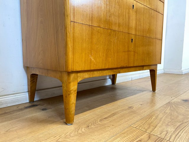 WMK Stilvoller skandinavischer 50er Jahre Sekretär aus vollem Holz mit stabiler Schreibplatte & vielen Schubladen # Schreibschrank Desk Schreibtisch Schubladenkommode Kommode Mid-Century Vintage 60er