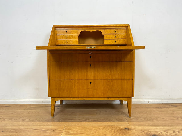 WMK Stilvoller skandinavischer 50er Jahre Sekretär aus vollem Holz mit stabiler Schreibplatte & vielen Schubladen # Schreibschrank Desk Schreibtisch Schubladenkommode Kommode Mid-Century Vintage 60er