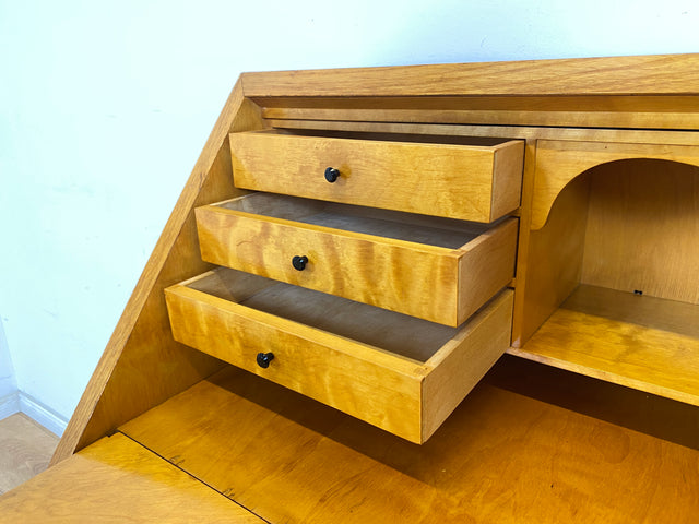 WMK Stilvoller skandinavischer 50er Jahre Sekretär aus vollem Holz mit stabiler Schreibplatte & vielen Schubladen # Schreibschrank Desk Schreibtisch Schubladenkommode Kommode Mid-Century Vintage 60er