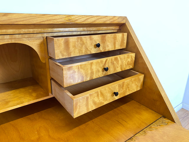 WMK Stilvoller skandinavischer 50er Jahre Sekretär aus vollem Holz mit stabiler Schreibplatte & vielen Schubladen # Schreibschrank Desk Schreibtisch Schubladenkommode Kommode Mid-Century Vintage 60er