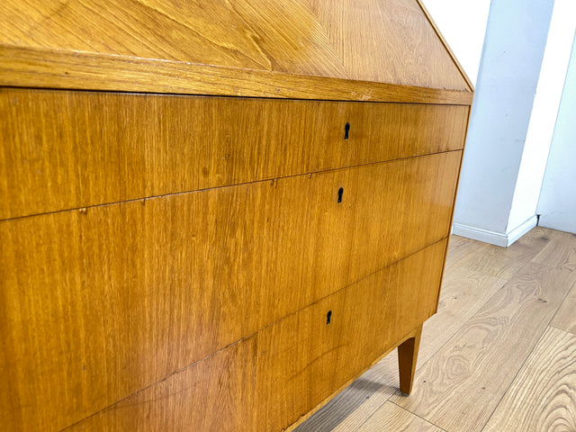 WMK Stilvoller skandinavischer 50er Jahre Sekretär aus vollem Holz mit stabiler Schreibplatte & vielen Schubladen # Schreibschrank Desk Schreibtisch Schubladenkommode Kommode Mid-Century Vintage 60er