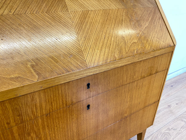 WMK Stilvoller skandinavischer 50er Jahre Sekretär aus vollem Holz mit stabiler Schreibplatte & vielen Schubladen # Schreibschrank Desk Schreibtisch Schubladenkommode Kommode Mid-Century Vintage 60er