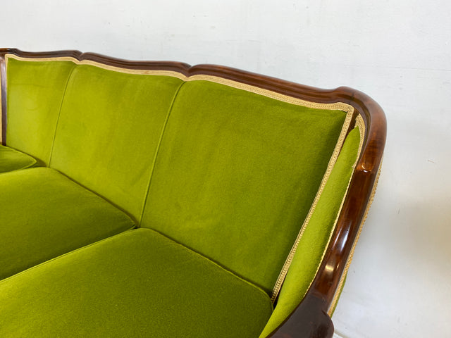 WMK Wunderschönes, sehr bequemes und gut erhaltenes Vintage Sofa im Stile des Barock in grandiosem Grün # Couch 3er 3-Sitzer Sitzgarnitur Sitzgruppe Salonmöbel Chippendale Stilmöbel # Versand möglich