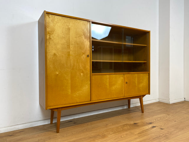 WMK Stilvoller und gut erhaltener Mid-Century Wohnzimmerschrank in Birke von VEB Möbelfabrik Werdau aus 1965 # Highboard Sideboard Schrankwand Rockabilly Vitrine Wohnzimmerschrank Vintage 60er Retro