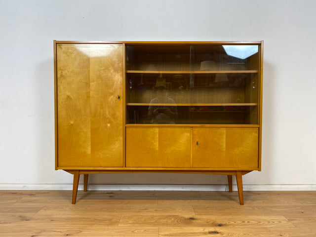 WMK Stilvoller und gut erhaltener Mid-Century Wohnzimmerschrank in Birke von VEB Möbelfabrik Werdau aus 1965 # Highboard Sideboard Schrankwand Rockabilly Vitrine Wohnzimmerschrank Vintage 60er Retro