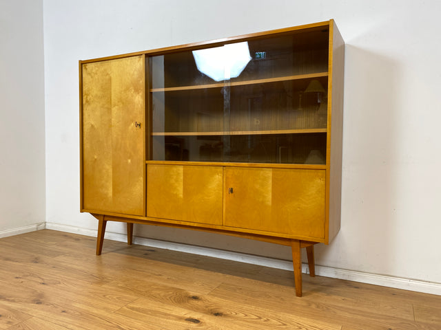 WMK Stilvoller und gut erhaltener Mid-Century Wohnzimmerschrank in Birke von VEB Möbelfabrik Werdau aus 1965 # Highboard Sideboard Schrankwand Rockabilly Vitrine Wohnzimmerschrank Vintage 60er Retro