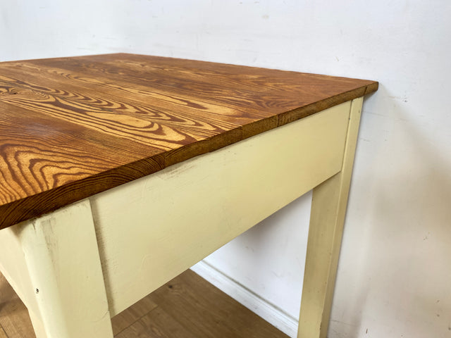 WMK Hübscher, schlichter und stabiler 30er Jahre Küchentisch mit Schublade & cremefarbigen Holzgestell # Esstisch Tisch Esszimmertisch Bauerntisch Dining Table Holztisch Mid-Century Vintage 40er 50er