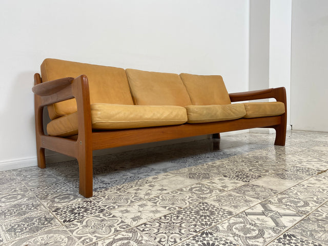 WMK Hochwertiges skandinavisches Designersofa von Holstebro Stolefabrik, Echtlederbezug & Teakholz Rahmen # Sofa Couch Ledercouch Ledersofa Sitzgarnitur Leder Teak Danish Design Mid-Century Vintage