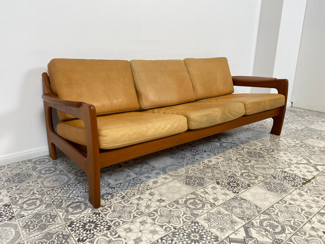 WMK Hochwertiges skandinavisches Designersofa von Holstebro Stolefabrik, Echtlederbezug & Teakholz Rahmen # Sofa Couch Ledercouch Ledersofa Sitzgarnitur Leder Teak Danish Design Mid-Century Vintage