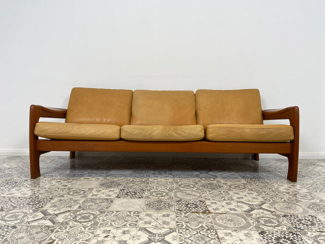 WMK Hochwertiges skandinavisches Designersofa von Holstebro Stolefabrik, Echtlederbezug & Teakholz Rahmen # Sofa Couch Ledercouch Ledersofa Sitzgarnitur Leder Teak Danish Design Mid-Century Vintage