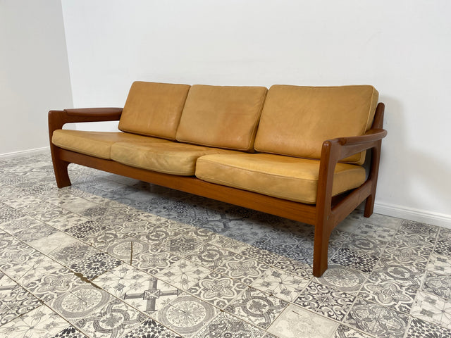 WMK Hochwertiges skandinavisches Designersofa von Holstebro Stolefabrik, Echtlederbezug & Teakholz Rahmen # Sofa Couch Ledercouch Ledersofa Sitzgarnitur Leder Teak Danish Design Mid-Century Vintage