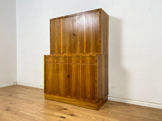 WMK Hochwertiger & sehr schöner Mid-Century Hochschrank aus vollem Holz von Brumax aus 1959, mit Schubladen & verstell. Regalböden # Schrank Highboard Bücherschrank Kommode Sideboard Vintage 50er 60er