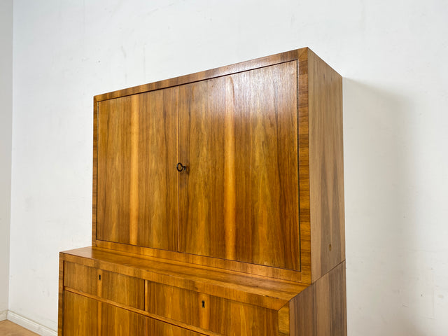 WMK Hochwertiger & sehr schöner Mid-Century Hochschrank aus vollem Holz von Brumax aus 1959, mit Schubladen & verstell. Regalböden # Schrank Highboard Bücherschrank Kommode Sideboard Vintage 50er 60er