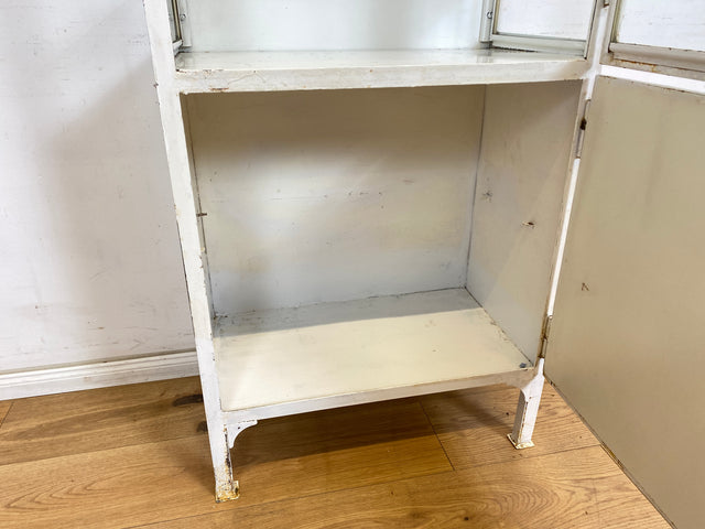 WMK Very beautiful &amp; minimalist 1940s medicine cabinet made of iron &amp; glass # white apothecary cabinet display case doctor's cabinet glass display case doctor's display case highboard locker industrial design display vintage