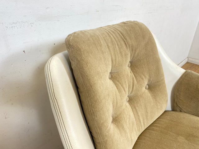 WMK 1/2 Formschöner und bequemer 70er Jahre Space Age Schalensessel mit Originalbezug und in Kunstleder bezogener Sitzschale # Sessel Armchair Stuhl Clubsessel Cocktailsessel Lesesessel Vintage Retro