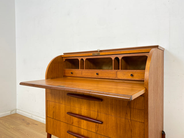 WMK Besonders schöner skandinavischer Sekretär in Teakholz mit ausziehb. Schreibplatte, Schubladen & Holzgriffen # Schreibschrank Desk Schreibtisch Kommode Schubladenkommode Mid-Century Vintage Teak