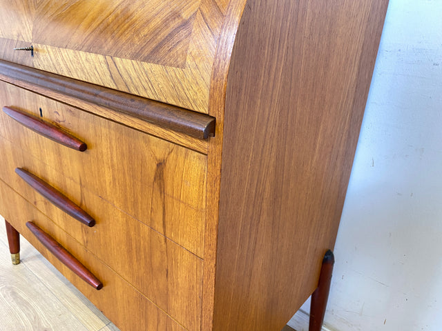 WMK Besonders schöner skandinavischer Sekretär in Teakholz mit ausziehb. Schreibplatte, Schubladen & Holzgriffen # Schreibschrank Desk Schreibtisch Kommode Schubladenkommode Mid-Century Vintage Teak