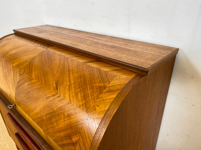 WMK Besonders schöner skandinavischer Sekretär in Teakholz mit ausziehb. Schreibplatte, Schubladen & Holzgriffen # Schreibschrank Desk Schreibtisch Kommode Schubladenkommode Mid-Century Vintage Teak