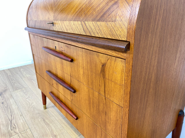 WMK Besonders schöner skandinavischer Sekretär in Teakholz mit ausziehb. Schreibplatte, Schubladen & Holzgriffen # Schreibschrank Desk Schreibtisch Kommode Schubladenkommode Mid-Century Vintage Teak