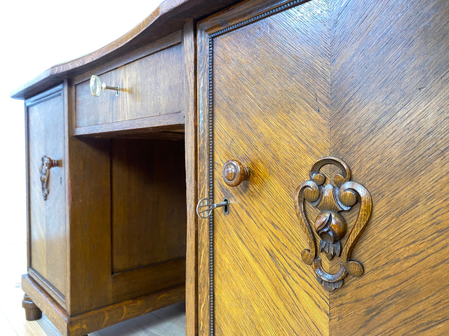 WMK Sehr schöner und gut erhaltener antiker Schreibtisch aus vollem Holz mit vielen Schubladen und hübschen Holzverzierungen # Desk Arbeitstisch Bürotisch Sekretär Chefschreibtisch Jugendstil Vintage