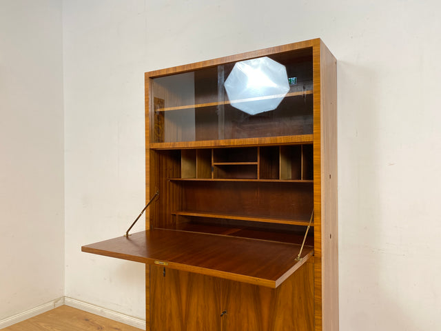 WMK Hochwertiger & sehr schöner Mid-Century Schreibschrank aus vollem Holz von Brumax aus 1959, mit Vitrine und stabiler Schreibplatte # Sekretär Schreibtisch Desk Highboard Bücherschrank Vintage 50er