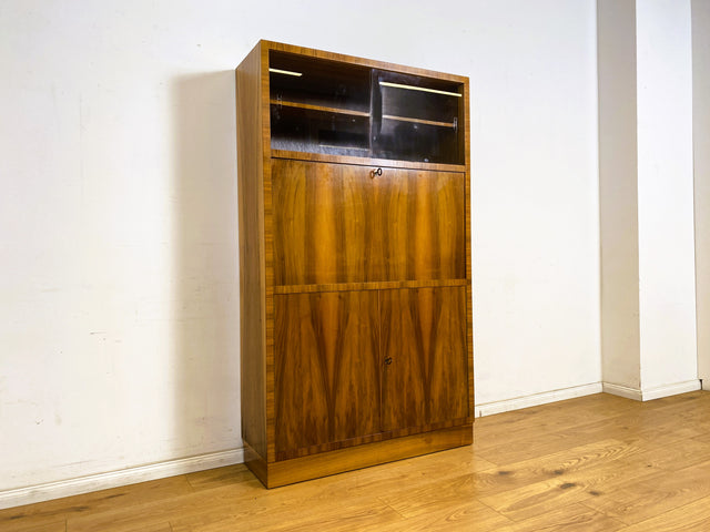 WMK Hochwertiger & sehr schöner Mid-Century Schreibschrank aus vollem Holz von Brumax aus 1959, mit Vitrine und stabiler Schreibplatte # Sekretär Schreibtisch Desk Highboard Bücherschrank Vintage 50er