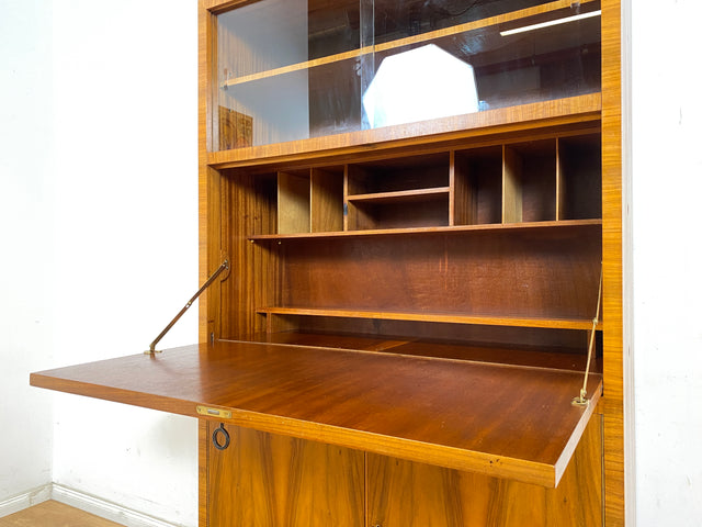 WMK Hochwertiger & sehr schöner Mid-Century Schreibschrank aus vollem Holz von Brumax aus 1959, mit Vitrine und stabiler Schreibplatte # Sekretär Schreibtisch Desk Highboard Bücherschrank Vintage 50er