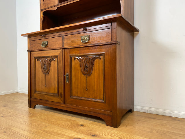 WMK I Wunderschöne Jugendstil Anrichte aus massiver Eiche mit Glastüren & Schubladen, um 1910 I Buffet Büfett Küchenanrichte Kredenz Geschirrschrank Küche Vitrine Schrank Vintage Antik Magdeburg Bonn