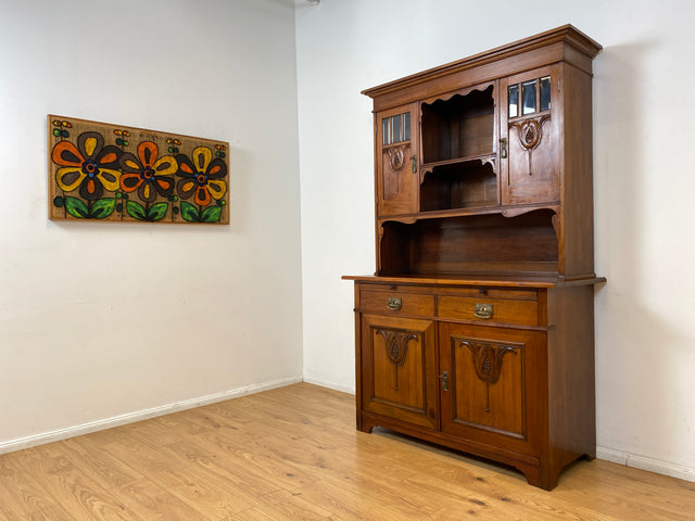 WMK I Wunderschöne Jugendstil Anrichte aus massiver Eiche mit Glastüren & Schubladen, um 1910 I Buffet Büfett Küchenanrichte Kredenz Geschirrschrank Küche Vitrine Schrank Vintage Antik Magdeburg Bonn
