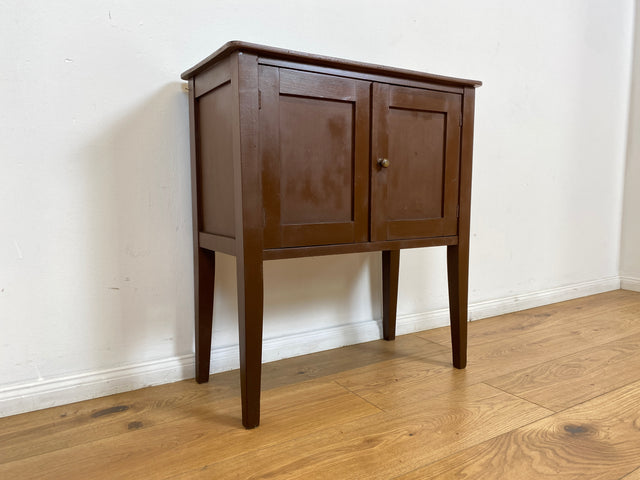WMK # Hübsche kleine 1930er Jahre Art Deco Kommode aus vollem Holz mir großem Fach, original Messinggriffen und braun angestrichen # Kommödchen Schränkchen Flurkommode Beistelltisch Garderobe Vintage