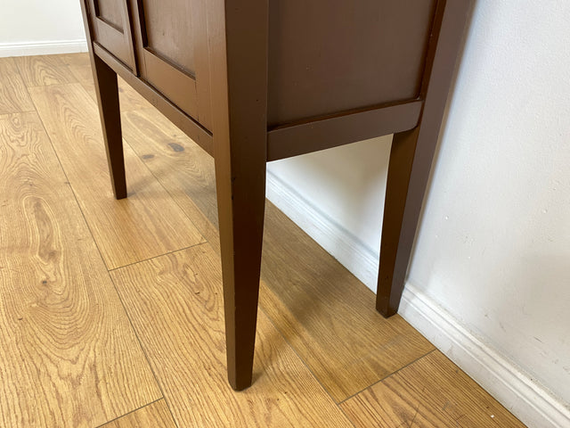 WMK # Hübsche kleine 1930er Jahre Art Deco Kommode aus vollem Holz mir großem Fach, original Messinggriffen und braun angestrichen # Kommödchen Schränkchen Flurkommode Beistelltisch Garderobe Vintage