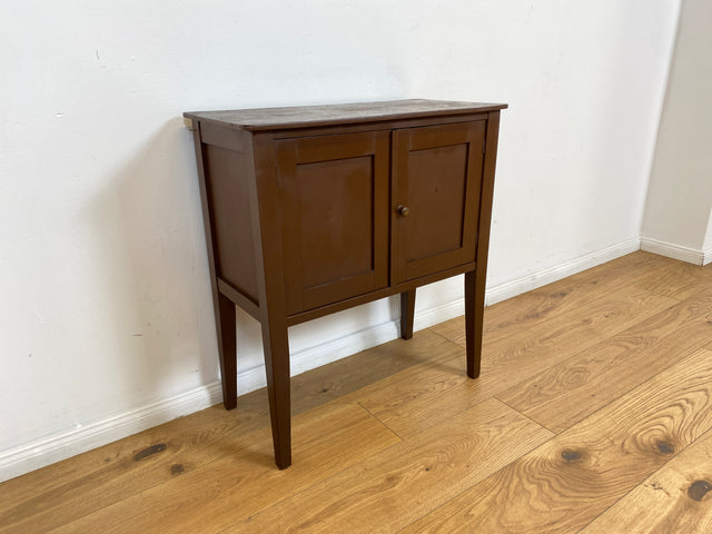 WMK # Hübsche kleine 1930er Jahre Art Deco Kommode aus vollem Holz mir großem Fach, original Messinggriffen und braun angestrichen # Kommödchen Schränkchen Flurkommode Beistelltisch Garderobe Vintage