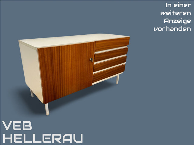 WMK I Seltene kleine weiße Kommode Modell 800 von VEB Hellerau aus 1969 mit Schubladen & Metallfüßen I Schrank Wäsche Schubladen Nacht Schränkchen Tisch Sideboard DDR 70er Vintage Berlin Jena Hamburg