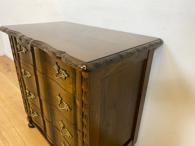 WMK I Hochwertige kleine dänische 1960er Stilmöbel Kommode aus massiver Eiche mit Schubladen und Messinggriffen I Schränkchen Flur Wäschekommode Dresser Barock Rokoko Vintage Berlin Augsburg Wolfsburg