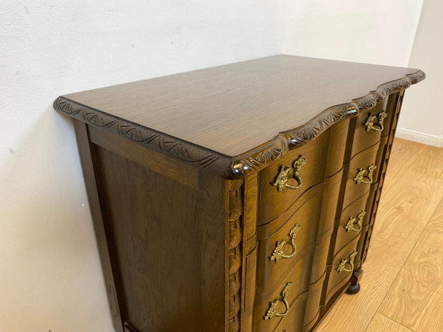 WMK I Hochwertige kleine dänische 1960er Stilmöbel Kommode aus massiver Eiche mit Schubladen und Messinggriffen I Schränkchen Flur Wäschekommode Dresser Barock Rokoko Vintage Berlin Augsburg Wolfsburg