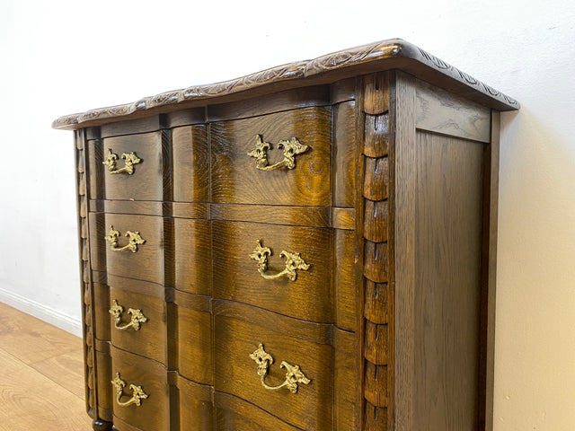WMK I Hochwertige kleine dänische 1960er Stilmöbel Kommode aus massiver Eiche mit Schubladen und Messinggriffen I Schränkchen Flur Wäschekommode Dresser Barock Rokoko Vintage Berlin Augsburg Wolfsburg