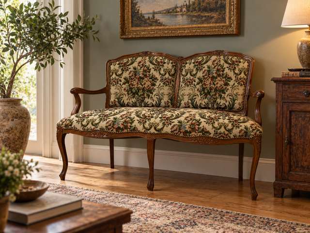 Wunderschönes und gut erhaltenes 60er Jahre Chippendale Sofa mit feinem blumigen Bezug/ Vintage Chippendale Bank